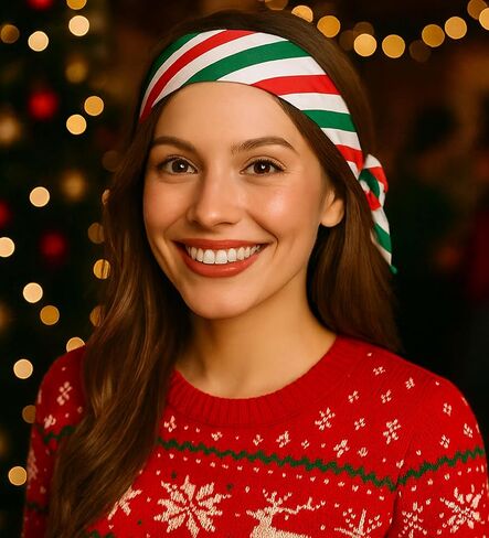 عصابات رأس شيمر آنا شاين لعطلة عيد الميلاد (عصابة رأس على شكل قصب حلوى مخططة باللونين الأحمر والأبيض وربطة عنق) in Kuwait