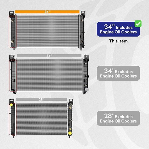 34" Radiator Compatible with 99-13 Chevy Silverado 1500 2500, 2000-2014 Suburban Tahoe, Fit for 2002-2013 Cadillac Escalade Avalanche, Fit for 1999-2014 GMC Yukon Sierra With TOC w/o EOC in Saudi Arabia