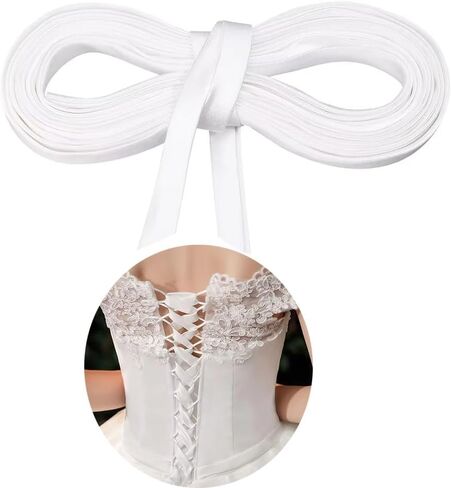 198 Inches Corset Ribbon Laces Elegant White Straps for Dress Adjustable Fit Satin Corset Ribbon Back Lace up Corsets Replacement Zipper or Buttons Belt Accessories (5m White) in Saudi Arabia