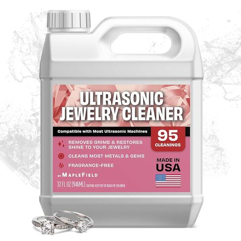 Maplefield Ultrasonic Jewelry Cleaner Solution - 16 oz Concentrated Bottle - Compatible with Diamond, Gold, Silver, and Gemstone Cleaning in Ultrasonic Machines - High-Efficiency Formula in Kuwait