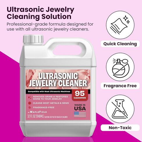 Maplefield Ultrasonic Jewelry Cleaner Solution - 16 oz Concentrated Bottle - Compatible with Diamond, Gold, Silver, and Gemstone Cleaning in Ultrasonic Machines - High-Efficiency Formula in Kuwait