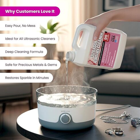 Maplefield Ultrasonic Jewelry Cleaner Solution - 16 oz Concentrated Bottle - Compatible with Diamond, Gold, Silver, and Gemstone Cleaning in Ultrasonic Machines - High-Efficiency Formula in Kuwait