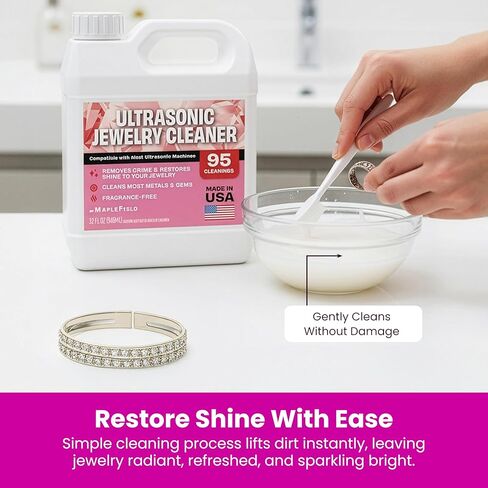 Maplefield Ultrasonic Jewelry Cleaner Solution - 16 oz Concentrated Bottle - Compatible with Diamond, Gold, Silver, and Gemstone Cleaning in Ultrasonic Machines - High-Efficiency Formula in Kuwait