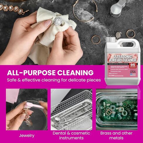 Maplefield Ultrasonic Jewelry Cleaner Solution - 16 oz Concentrated Bottle - Compatible with Diamond, Gold, Silver, and Gemstone Cleaning in Ultrasonic Machines - High-Efficiency Formula in Kuwait