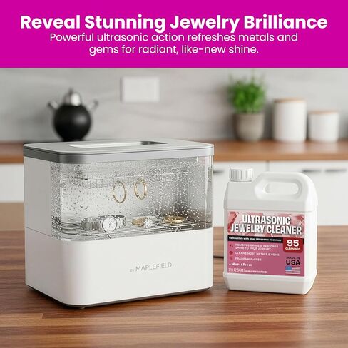 Maplefield Ultrasonic Jewelry Cleaner Solution - 16 oz Concentrated Bottle - Compatible with Diamond, Gold, Silver, and Gemstone Cleaning in Ultrasonic Machines - High-Efficiency Formula in Kuwait