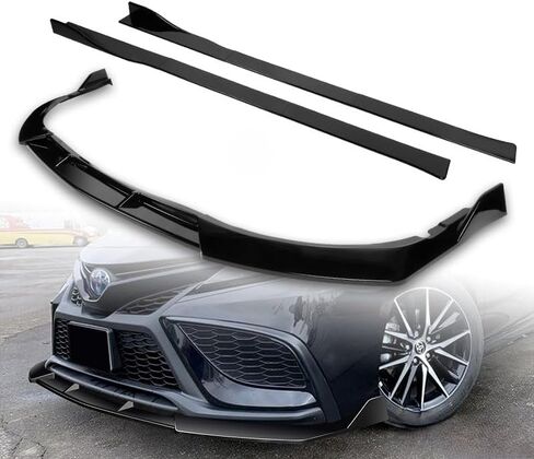 Stay-Tuned, 9PCS ABS STP-Style Front Bumper Lip Spoiler Body Kit + Universal 86" x 4" Side Skirts, Compatible with 2021-2024 Toyota Camry SE XSE Model Only, Exterior Accessory (Painted Black) in Saudi Arabia