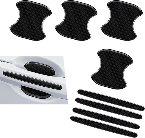 8 PCS Car Door Bowl and Handle Protector, Anti-Collision Waterproof Protection Film, Self-Adhesive High Elasticity Paint Guard, Universal Protective Exterior Accessory (Black) in Saudi Arabia