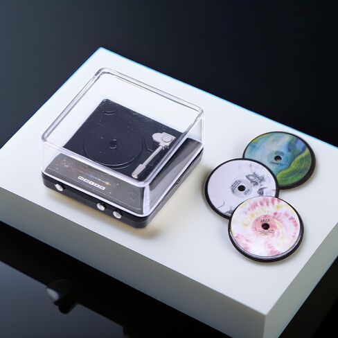 Miniature Retro Record Player Set, 1:12 Scale Vintage Turntable with 3 Mini Records, Realistic Alloy Model for Dollhouse Living Room & Music Room Accessories, Collectible Decor in Saudi Arabia
