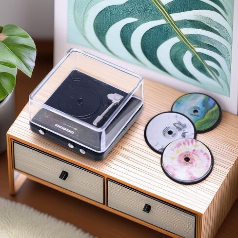Miniature Retro Record Player Set, 1:12 Scale Vintage Turntable with 3 Mini Records, Realistic Alloy Model for Dollhouse Living Room & Music Room Accessories, Collectible Decor in Saudi Arabia