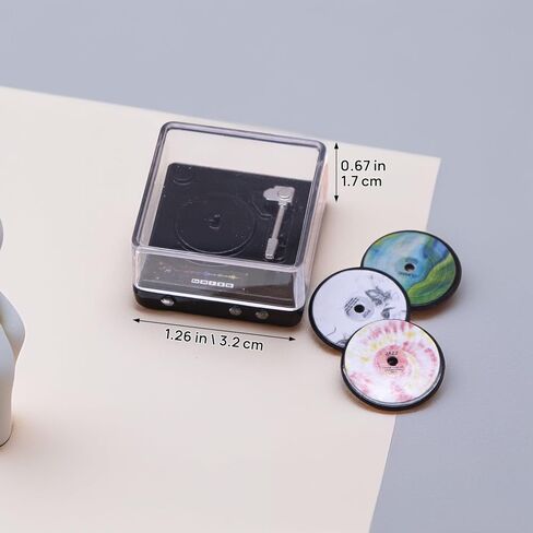 Miniature Retro Record Player Set, 1:12 Scale Vintage Turntable with 3 Mini Records, Realistic Alloy Model for Dollhouse Living Room & Music Room Accessories, Collectible Decor in Saudi Arabia