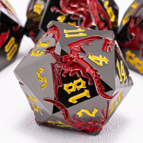 مجموعة نرد التنين المعدنية DND، نرد متعدد السطوح D&D مع تنين للأبراج المحصنة والتنينات RPG TTRPG D وD مجموعة 7 قوالب مع علبة هدية in Kuwait