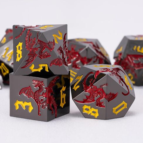 مجموعة نرد التنين المعدنية DND، نرد متعدد السطوح D&D مع تنين للأبراج المحصنة والتنينات RPG TTRPG D وD مجموعة 7 قوالب مع علبة هدية in Kuwait