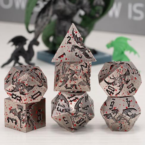 Metal DND Dragon Dice Set,D&D Polyhedral Dice with Dragon for Dungeons and Dragons RPG TTRPG D and D 7-Die Set with Gift Case in Saudi Arabia