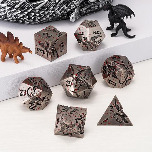 Metal DND Dragon Dice Set,D&D Polyhedral Dice with Dragon for Dungeons and Dragons RPG TTRPG D and D 7-Die Set with Gift Case in Saudi Arabia