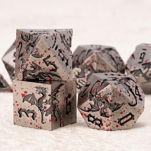 Metal DND Dragon Dice Set,D&D Polyhedral Dice with Dragon for Dungeons and Dragons RPG TTRPG D and D 7-Die Set with Gift Case in Saudi Arabia