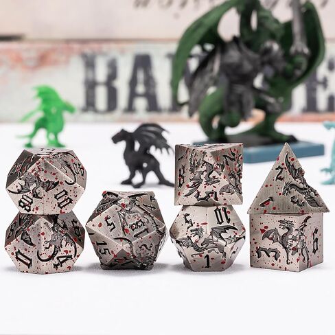 Metal DND Dragon Dice Set,D&D Polyhedral Dice with Dragon for Dungeons and Dragons RPG TTRPG D and D 7-Die Set with Gift Case in Saudi Arabia