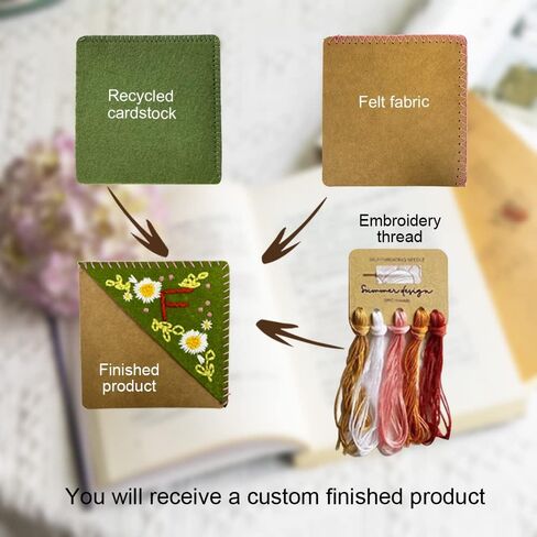 Dalianlc 26 Letters Personalized Hand Embroidered Corner Bookmark Cute Flower Embroidery Corner Book Marker Handmade Stitched Felt Triangle Corner for Book Reading Lovers Gift (K, Summer) in Saudi Arabia