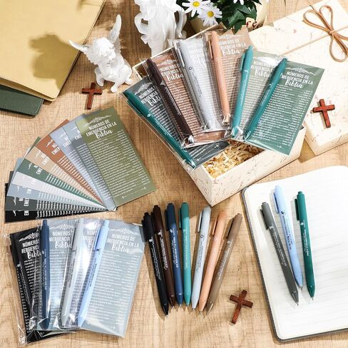 50 Sets Christmas Christian Gifts Bulk Christian Pens Bible Verse Emergency Numbers Bookmarks Religious Church Welcome Gifts for Coworker Pastor Sunday School Favor(Christmas Color,English) in Saudi Arabia