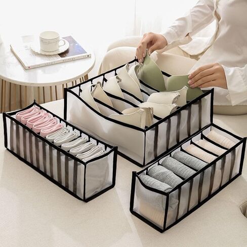 3Pcs Drawer Organizer, Foldable Mesh Divider for Makeup, Underwear & Gadgets, Versatile Storage for Bedroom, Office & Travel,Black in Saudi Arabia