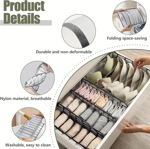 3Pcs Drawer Organizer, Foldable Mesh Divider for Makeup, Underwear & Gadgets, Versatile Storage for Bedroom, Office & Travel,Black in Saudi Arabia