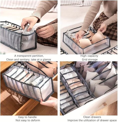 3Pcs Drawer Organizer, Foldable Mesh Divider for Makeup, Underwear & Gadgets, Versatile Storage for Bedroom, Office & Travel,Black in Saudi Arabia