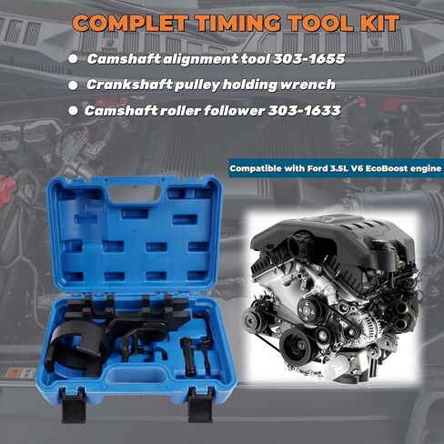 303-1633 303-1655 Camshaft Alignment Tool Vibration Damper Pulley Holder Roller, Roller Rocker Follower Remove Install Timing Tool Kit Replacement for Ford F-150 Lincoln Navigator 3.5L V6 in Saudi Arabia