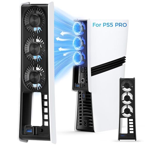 مروحة تبريد QYCHHJ لجهاز PS5 Slim Digital & Disc، تشغيل/إيقاف/قابل للتعديل تلقائيًا عن طريق استشعار درجات الحرارة، سرعة بمستويين لمروحة تبريد PS5 Slim USB 3.0 HUB لملحقات محطة التبريد PS5 Slim in Saudi Arabia