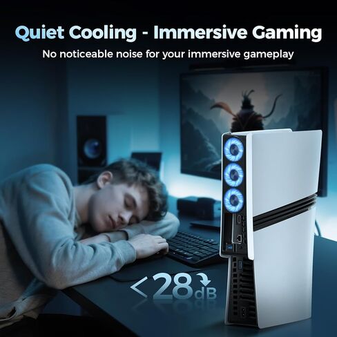 مروحة تبريد QYCHHJ لجهاز PS5 Slim Digital & Disc، تشغيل/إيقاف/قابل للتعديل تلقائيًا عن طريق استشعار درجات الحرارة، سرعة بمستويين لمروحة تبريد PS5 Slim USB 3.0 HUB لملحقات محطة التبريد PS5 Slim in Saudi Arabia