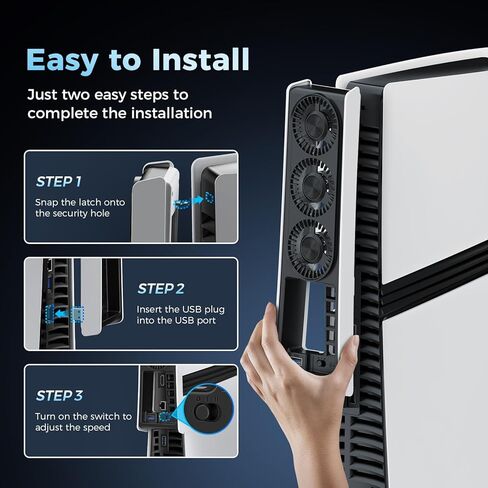 مروحة تبريد QYCHHJ لجهاز PS5 Slim Digital & Disc، تشغيل/إيقاف/قابل للتعديل تلقائيًا عن طريق استشعار درجات الحرارة، سرعة بمستويين لمروحة تبريد PS5 Slim USB 3.0 HUB لملحقات محطة التبريد PS5 Slim in Saudi Arabia