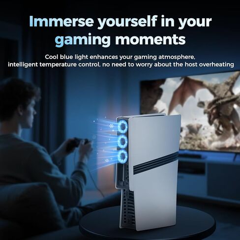 مروحة تبريد QYCHHJ لجهاز PS5 Slim Digital & Disc، تشغيل/إيقاف/قابل للتعديل تلقائيًا عن طريق استشعار درجات الحرارة، سرعة بمستويين لمروحة تبريد PS5 Slim USB 3.0 HUB لملحقات محطة التبريد PS5 Slim in Saudi Arabia