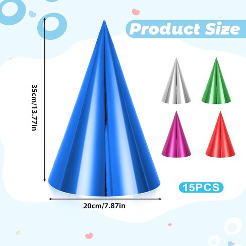 15 Pcs Colorful Birthday Party Hats, Paper Cone Hats Headbands Birthday Party Supplies Handmade Celebration Headwear with Elastic String for Kids and Adults, Friend Gatherings in Saudi Arabia