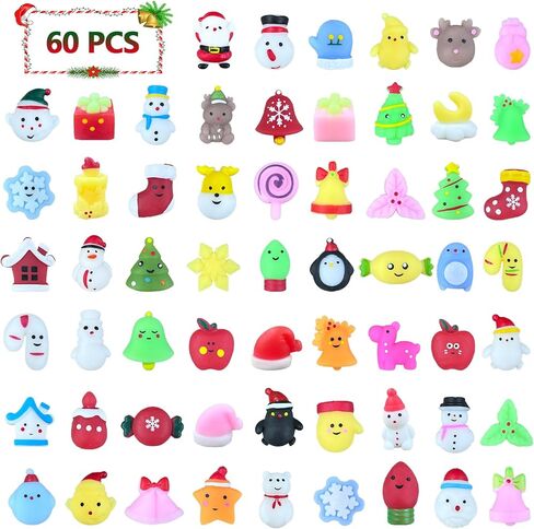 60pcs Christmas Mochi Squishy Toys, Christmas Squishies Party Favors Fidget Toys Stocking Stuffers for Kids Christmas Goodie Bag Stuffers Gifts Bulk in Saudi Arabia
