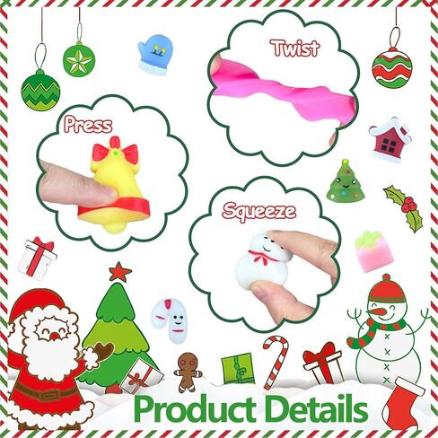 60pcs Christmas Mochi Squishy Toys, Christmas Squishies Party Favors Fidget Toys Stocking Stuffers for Kids Christmas Goodie Bag Stuffers Gifts Bulk in Saudi Arabia