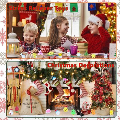 60pcs Christmas Mochi Squishy Toys, Christmas Squishies Party Favors Fidget Toys Stocking Stuffers for Kids Christmas Goodie Bag Stuffers Gifts Bulk in Saudi Arabia