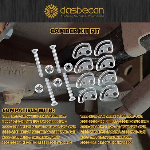 Dasbecan K100026 Alignment Caster Camber Bolt Adjusting Kit Fit for Chevy Siverado Suburban Tahoe Express GMC Savana Yukon 45K5012, 545-510,MS50067 Allows +/- 1.5 Degree in Saudi Arabia