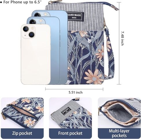 WITERY Leaf Pattern Canvas Cell Phone Purse Wallet Lightweight Small Crossbody Purse Bags for Women Girls in Saudi Arabia