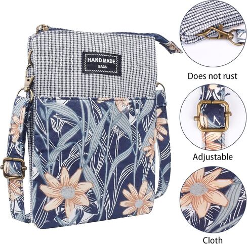 WITERY Leaf Pattern Canvas Cell Phone Purse Wallet Lightweight Small Crossbody Purse Bags for Women Girls in Saudi Arabia