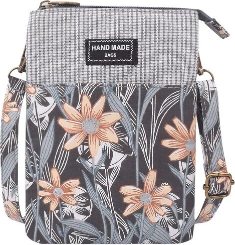 WITERY Leaf Pattern Canvas Cell Phone Purse Wallet Lightweight Small Crossbody Purse Bags for Women Girls in Kuwait