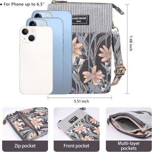 WITERY Leaf Pattern Canvas Cell Phone Purse Wallet Lightweight Small Crossbody Purse Bags for Women Girls in Kuwait