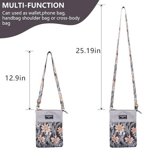 WITERY Leaf Pattern Canvas Cell Phone Purse Wallet Lightweight Small Crossbody Purse Bags for Women Girls in Kuwait