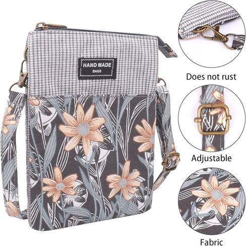 WITERY Leaf Pattern Canvas Cell Phone Purse Wallet Lightweight Small Crossbody Purse Bags for Women Girls in Kuwait