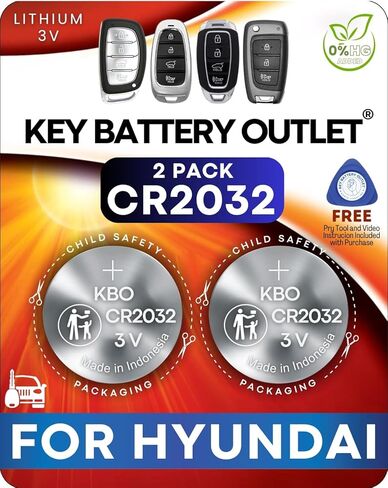Key Fob Battery for Hyundai CR2032 (2 Pack) - OEM Remote Battery Replacement for Sonata, Santa Fe, Tucson - Includes Pry Tool and Video Guide for Easy Installation in Saudi Arabia