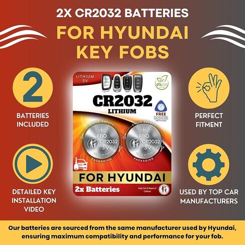 Key Fob Battery for Hyundai CR2032 (2 Pack) - OEM Remote Battery Replacement for Sonata, Santa Fe, Tucson - Includes Pry Tool and Video Guide for Easy Installation in Saudi Arabia