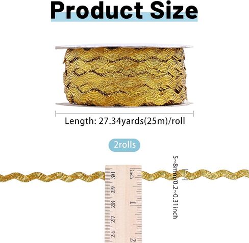 GLOBLELAND 54 Yards 2 Styles Gold and Silver Wave Bending Fringe Trims for Sewing Clothes Decoration Colorful Lace Trim Ribbon Christmas Curved Braid Ribbon Trim for Wedding Dress Gift Home Party in Saudi Arabia
