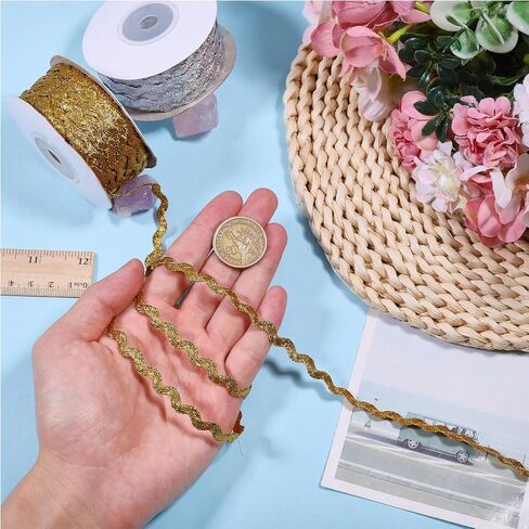 GLOBLELAND 54 Yards 2 Styles Gold and Silver Wave Bending Fringe Trims for Sewing Clothes Decoration Colorful Lace Trim Ribbon Christmas Curved Braid Ribbon Trim for Wedding Dress Gift Home Party in Saudi Arabia
