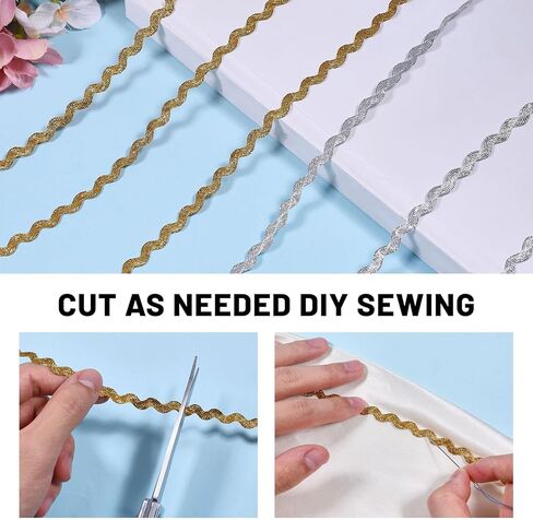 GLOBLELAND 54 Yards 2 Styles Gold and Silver Wave Bending Fringe Trims for Sewing Clothes Decoration Colorful Lace Trim Ribbon Christmas Curved Braid Ribbon Trim for Wedding Dress Gift Home Party in Saudi Arabia