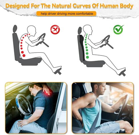 وسادة دعم قطني للسيارة مع وسادة مسند للرأس، وسادة دعم قطنية مدمجة 2 في 1 من إسفنج الذاكرة، دعم مريح لظهر مقعد السيارة لشاحنة بيك أب شبه شاحنة، أسود in Kuwait