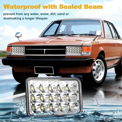 4x6 Led Headlights w/H4 Socket, Dot Approved Peterbilt Headlights Rectangular H4651 H4652 H4656 H6545 H4666 Headlamp for Kenworth Freightinger Ford Probe Chevy Oldsmobile Cutlass 4PCS in Saudi Arabia
