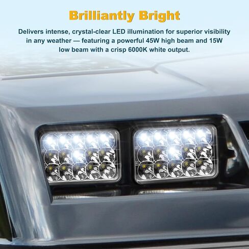 4x6 Led Headlights w/H4 Socket, Dot Approved Peterbilt Headlights Rectangular H4651 H4652 H4656 H6545 H4666 Headlamp for Kenworth Freightinger Ford Probe Chevy Oldsmobile Cutlass 4PCS in Saudi Arabia