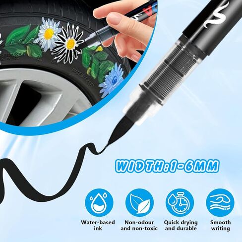 12 PCS Black Acrylic Paint Markers,Soft Brush Tip Acrylic Paint Markers,Quick-Drying Waterproof Acrylic Markers for Canvas,Rock Painting,Wood, Stone,Glass,Ceramic,Fabric Painting in Saudi Arabia